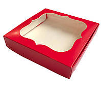 Коробка (красная) картонная подарочная 150*150*30 мм для подарков с окошком