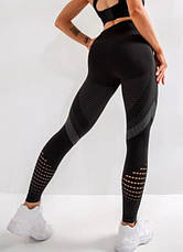 Лосины женские спортивные с высокой талией черные | леггинсы женские для йоги и фитнеса для спорта р.S M L XL, фото 2