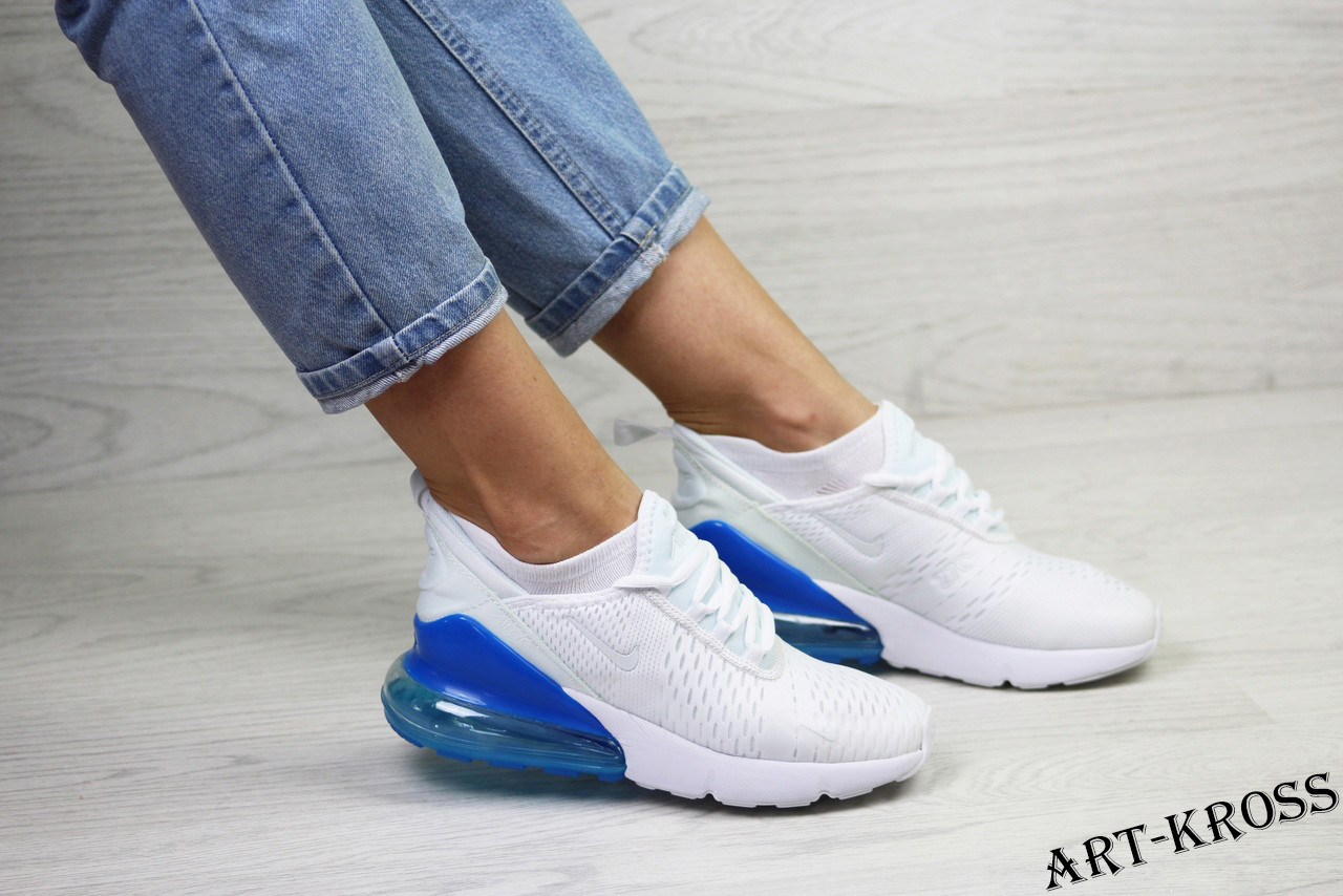 

Женские повседневные кроссовки Nike Air Max 270 сеточка, в стиле Найк Аир Макс 270 белые с синим