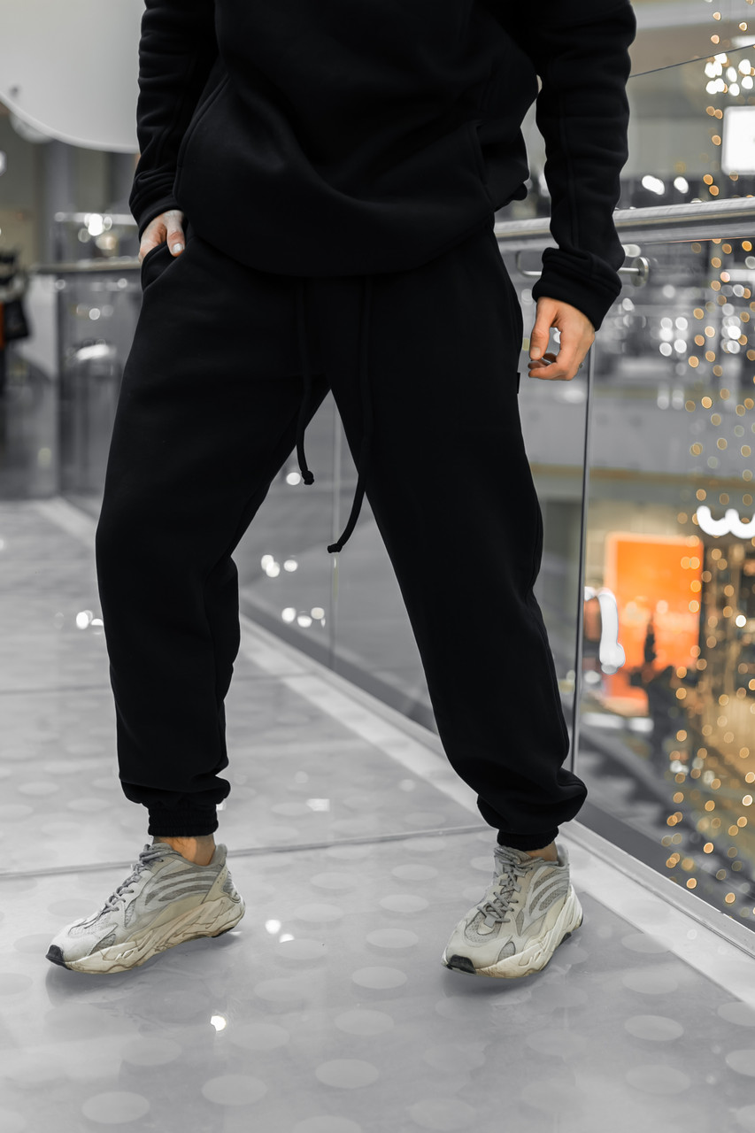 

Зимние черные теплые штаны на флисе Оверсайз L-XL, Черный