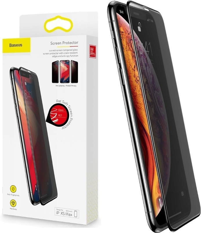 

Защитное стекло Baseus Full Glue 0.23mm Soft Edge Anti-Peeping для iPhone X Xs Black (SGAPIPHX-TG01), Черный