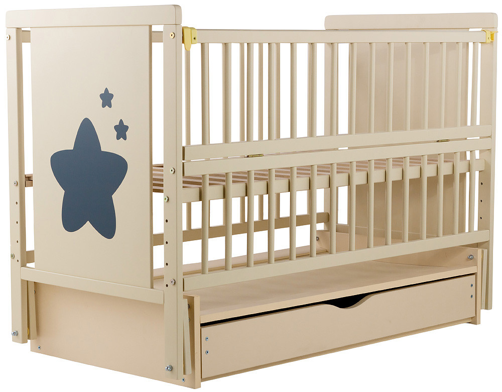 

Кровать Babyroom Звездочка Z-03 маятник, ящик, откидной бок бук слоновая кость