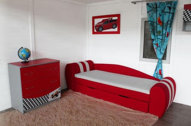 Диван кровать серии Гранд с ящиком для белья, красный (2)