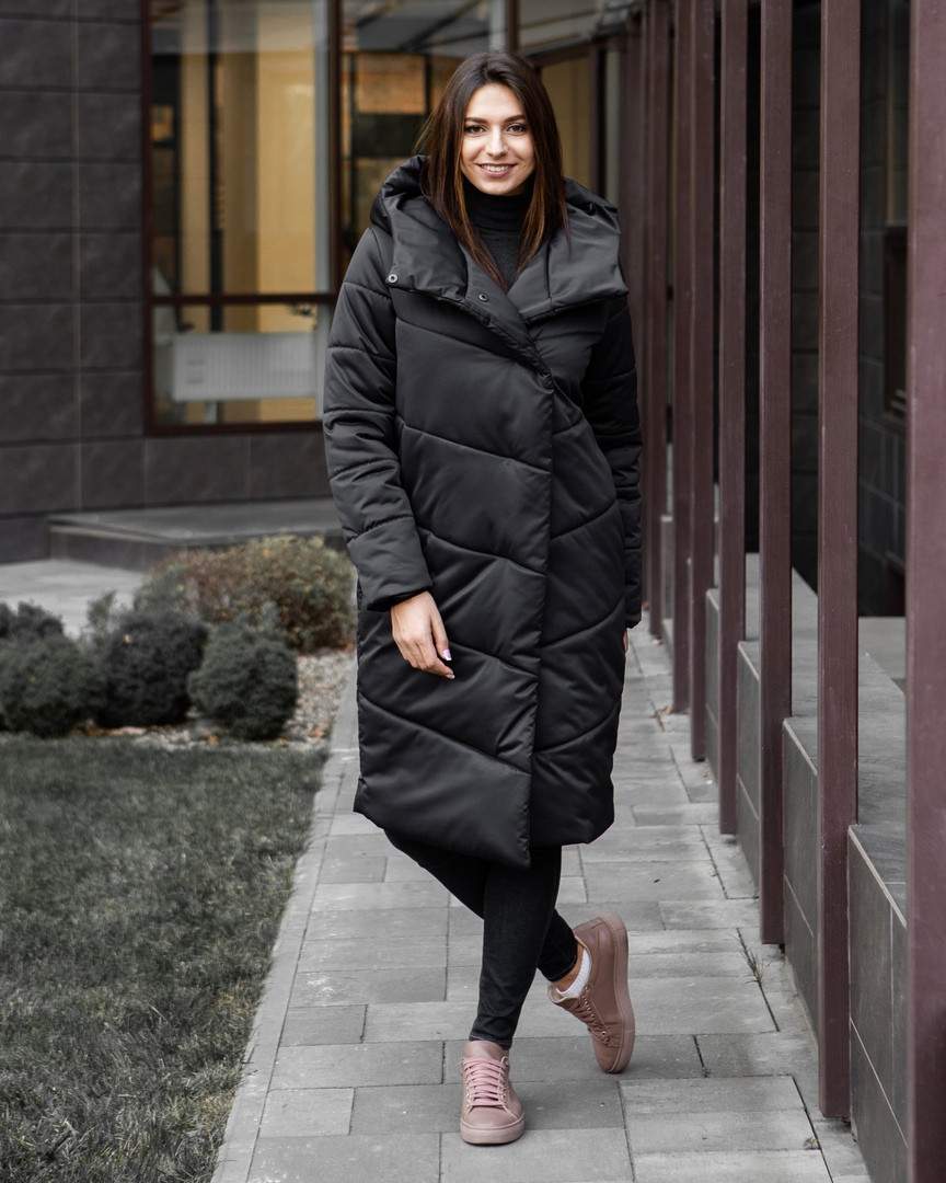 

Женская черная зимняя куртка пальто с капюшоном S, Черный
