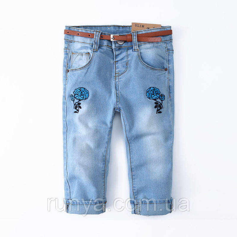Детские джинсы с поясом для девочки Розы 94, Голубой
