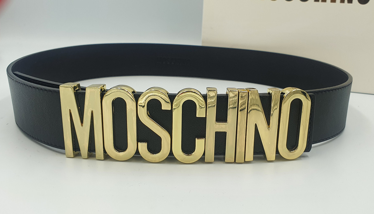 

Ремень Moschino кожаный с золотой фурнитурой, Черный