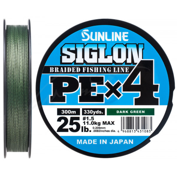 

ШНУР SUNLINE SIGLON PE Х4 300M (ТЕМН-ЗЕЛ.) #1.5/0.209MM 25LB/11.0KG