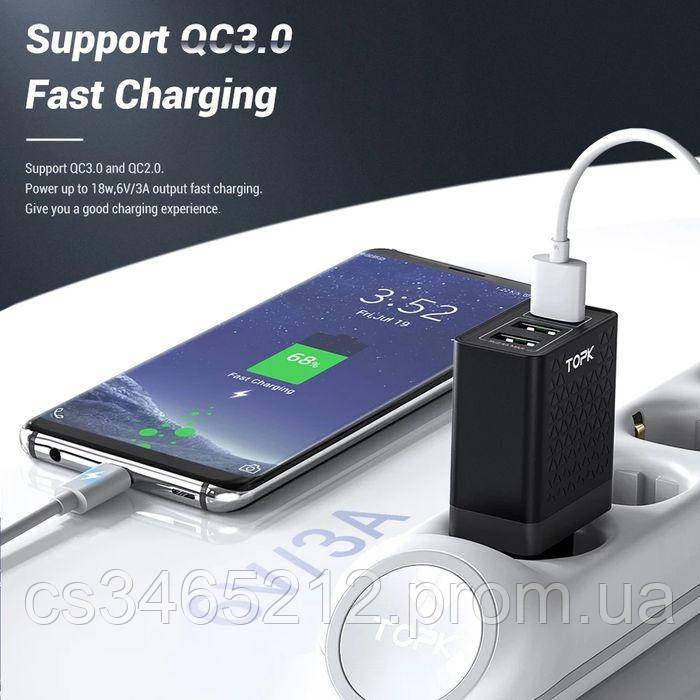 

Зарядное сетевое устройство Topk Qualcomm Quick Charge 3.0 30W 3xUSB