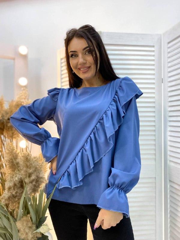 

Женская блуза софт с рюшами размер: от 42 до 56 ОПТ/ДШ, Представлены на фото