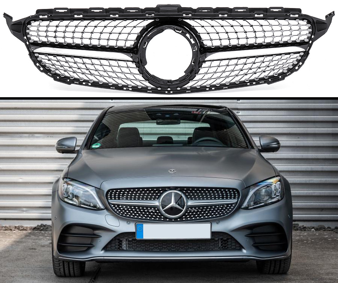 

Радиаторная решетка Diamond Grille с диамантами W205 для Mercedes C200 C250 C300 C350 Black, Черный