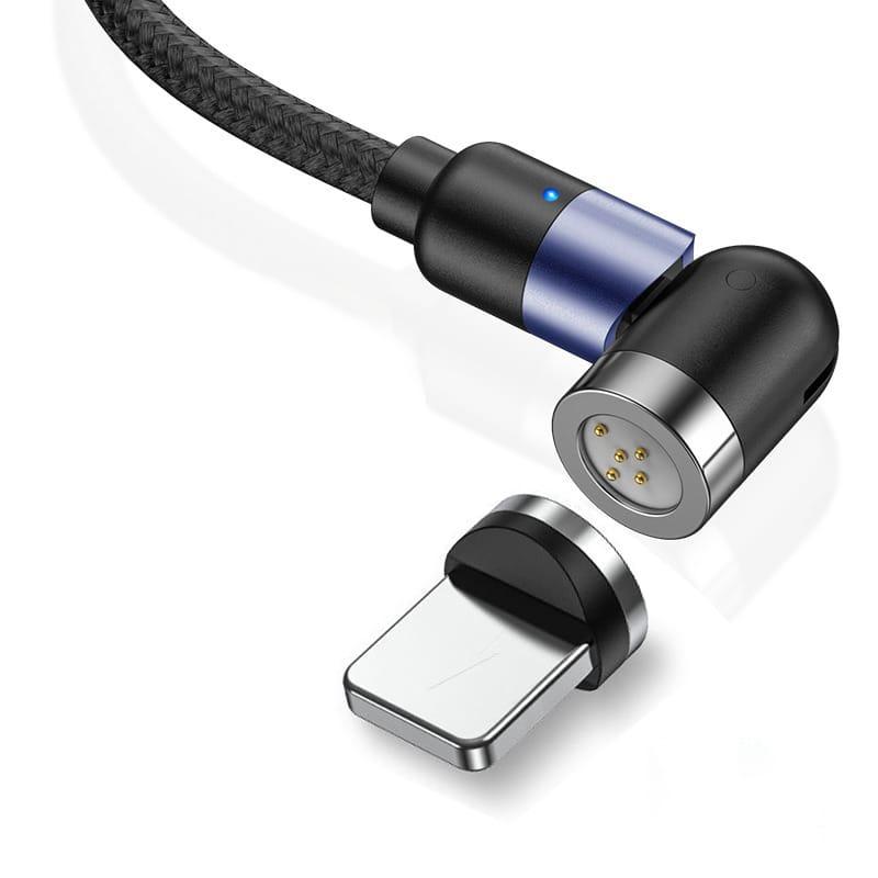 Магнитный кабель с быстрой зарядкой и синхронизацией TOPK AM66 LED поворотный 540 ° Синий Lightning (iPhone)