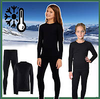 Термобелье детское для девочки зимнее теплое черное, комплект детского термобелья для повседневной носки