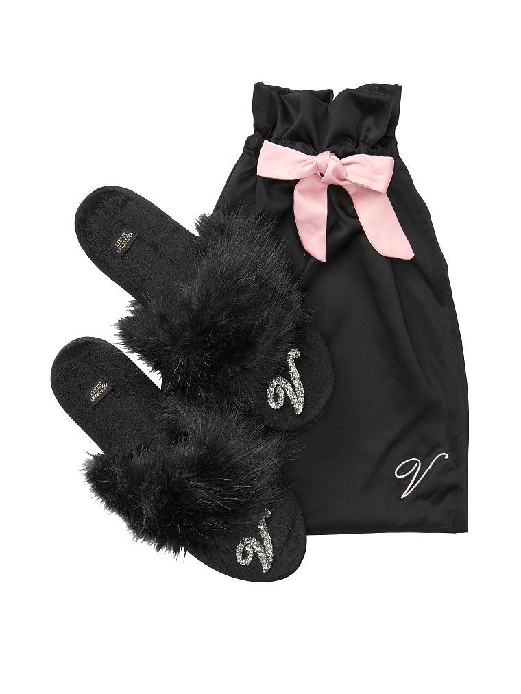 

Женские Комнатные Тапочки Victoria's Secret Velvet Logo Slippers, Черные 40 - 41, Черный