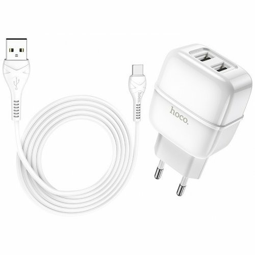 

Зарядное устройство HOCO C77A 2USB 2.4A + Type-C Cable White