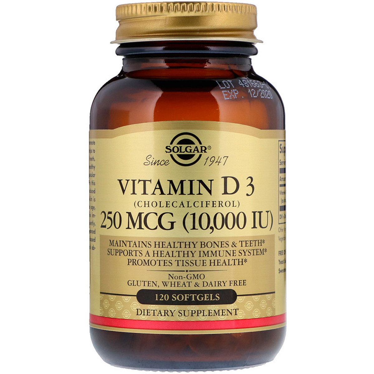 

Витамин D3, Vitamin D3 (Cholecalciferol), Solgar, 250 мкг, 10,000 МЕ, 120 гелевых капсул