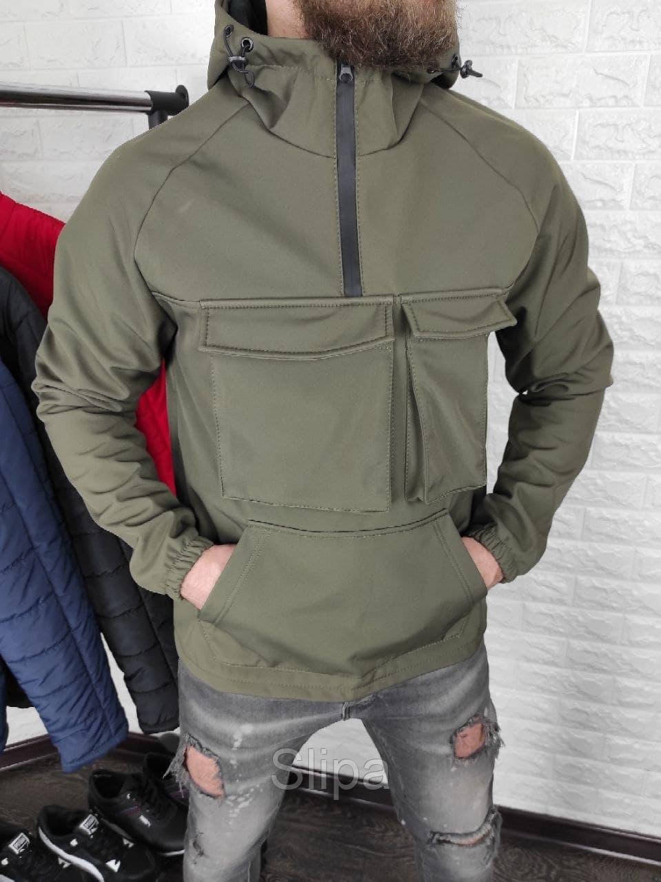 

Мужской анорак SoftShell на флисе, хаки XXL