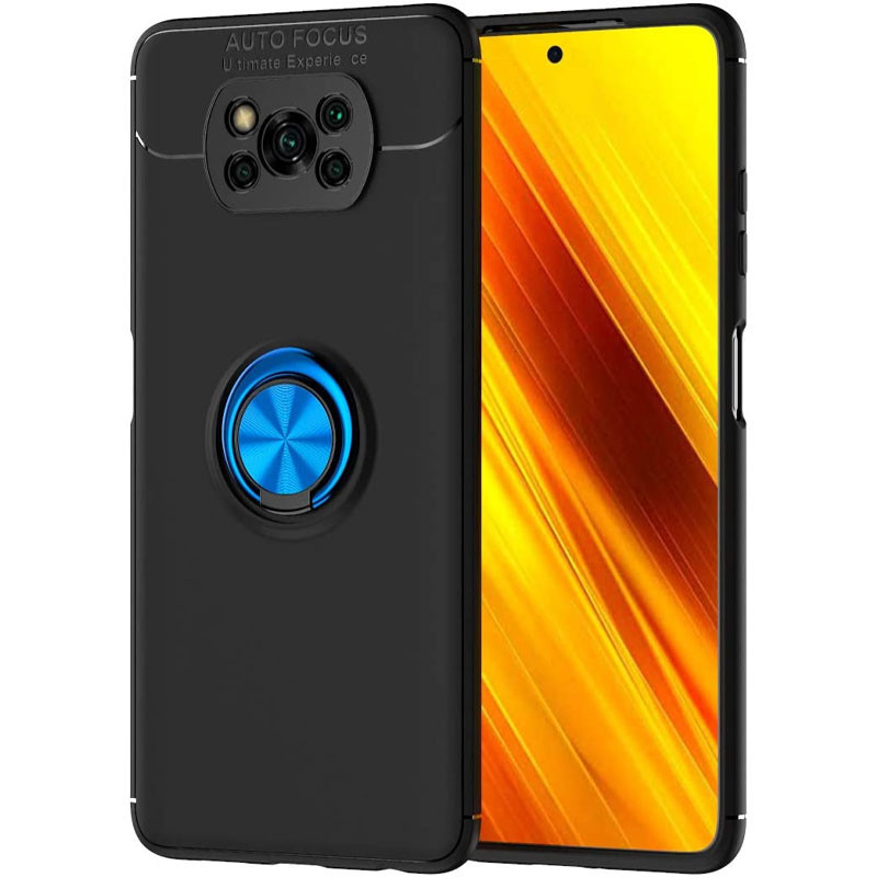 

TPU чехол Deen ColorRing под магнитный держатель (opp) для Xiaomi Poco X3 NFC Черный / Синий