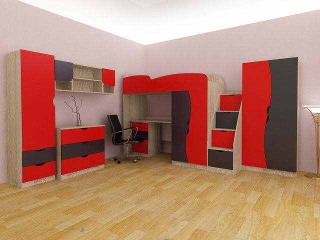 Детская комната Teenager корпус дуб сонома, фасад красный+графит