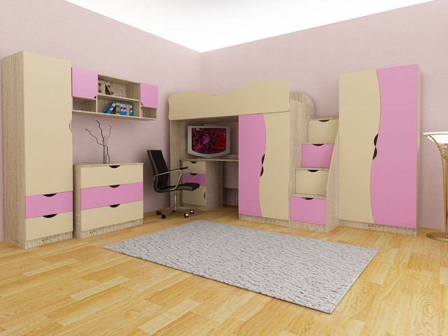 Детская комната Teenager корпус дуб сонома, фасад розовый + бежевый (2)
