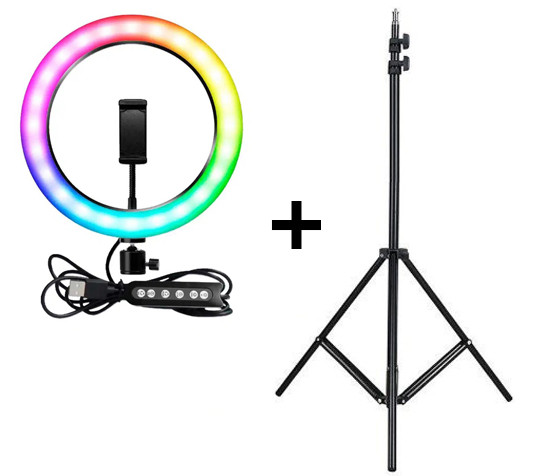 

Селфи-лампа Led кольцо BSM MJ26 26 см RGB + штатив-трипод 200 см (DL 4654981)