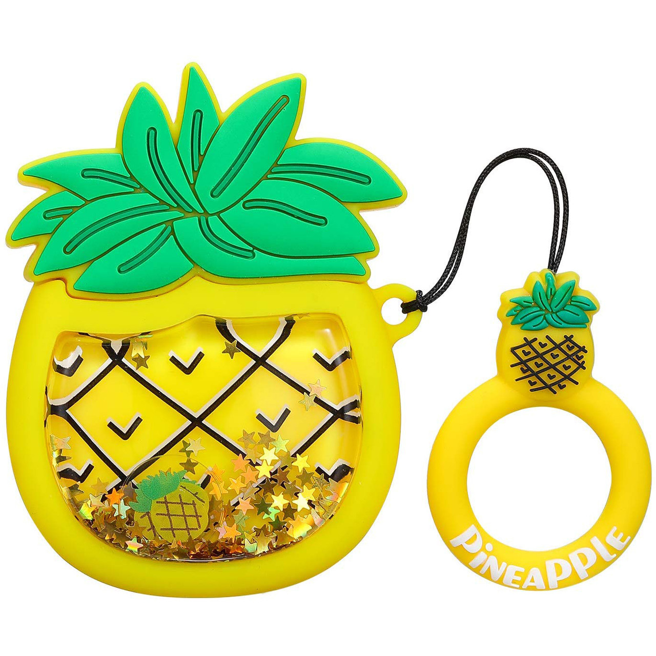 

Силиконовый футляр Fruits series with Sparkles & Water для наушников AirPods 1/2 + кольцо, Pineapple / желтый