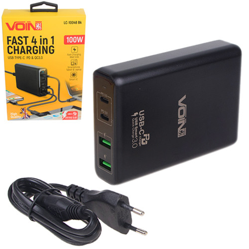 

Сетевое зарядное устройство VOIN 100W, 2 USB QC3.0 + 2 TYPE C (LC-10048 Bk)