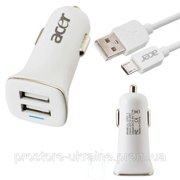 

Автомобильное зарядное устройство Acer 2USB 3.1A micro-USB Белый
