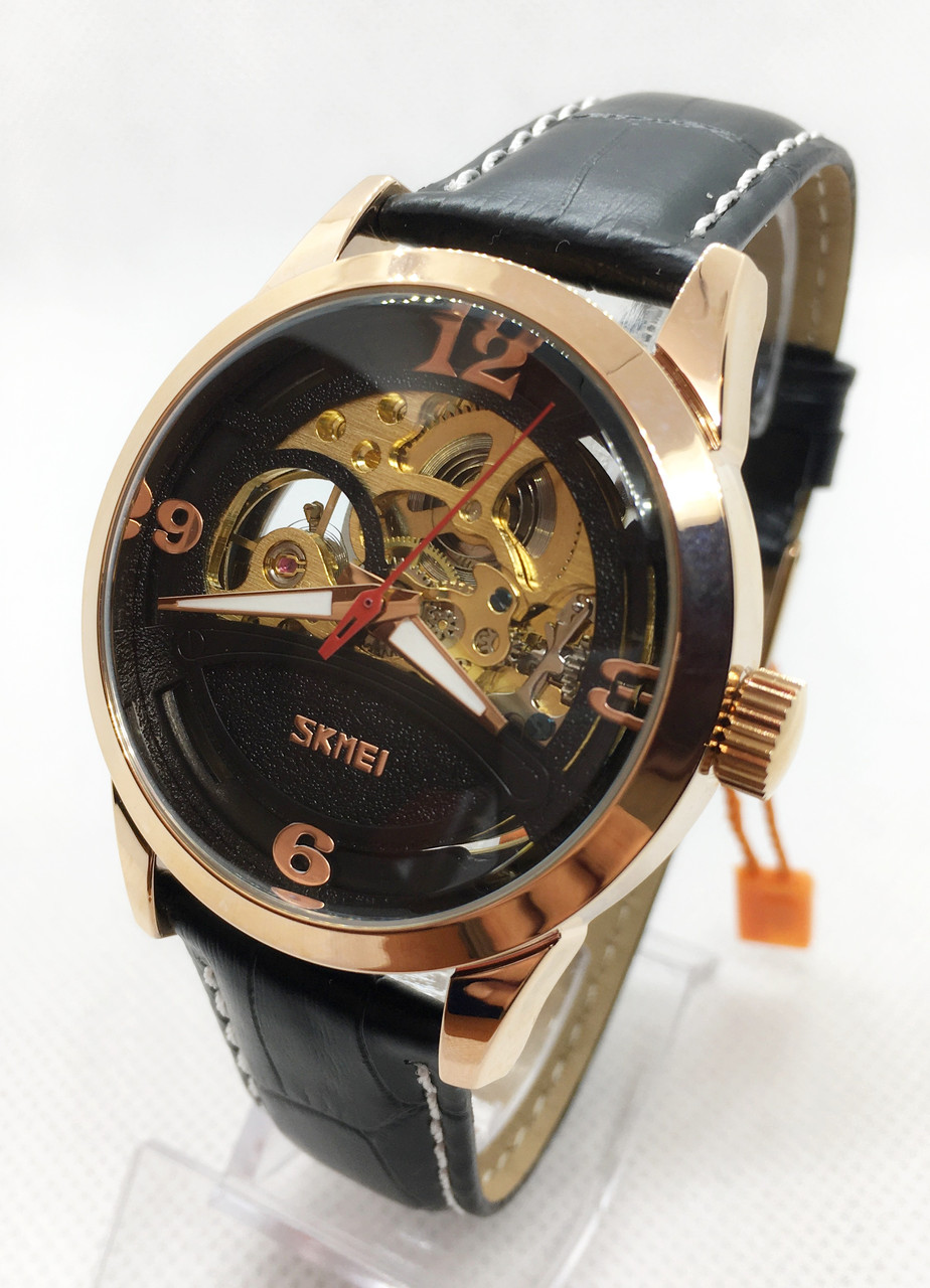 

Часы мужские механические Skmei 9226 (Скмеи), цвет золото с черным ремешком ( код: IBW591YB )