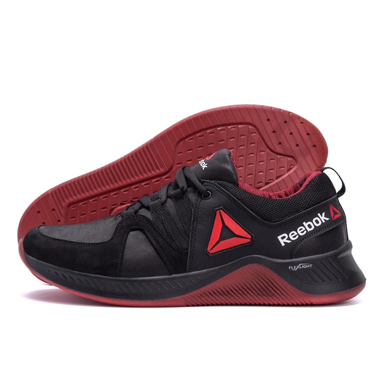 

Мужские кроссовки Reebok черные, Рибок. Натуральная кожа, прошиты. Код PN-R3 красн 42, Черный