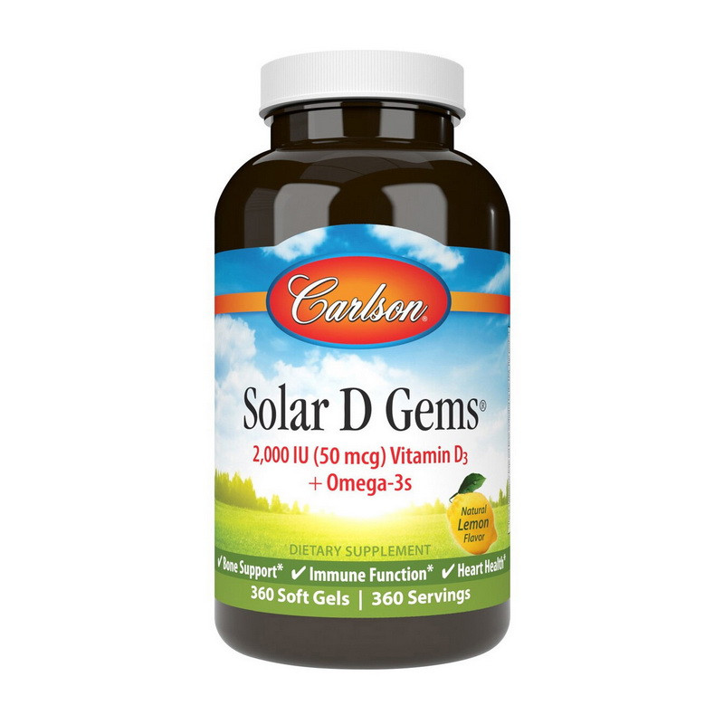 

Рыбий жир с Витамином D-3 Carlson Labs Solar D Gems 2,000 IU (50 mcg) Vitamin D3 + Omega-3s 360 soft gels