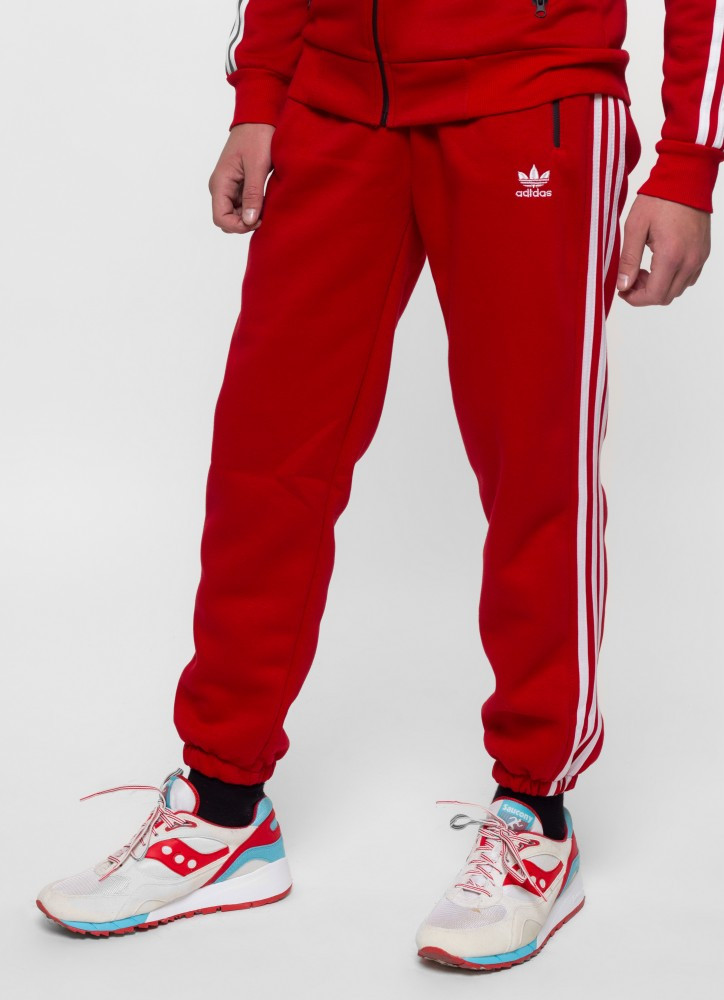 

Теплые спортивные штаны в стиле Adidas Thre line красные