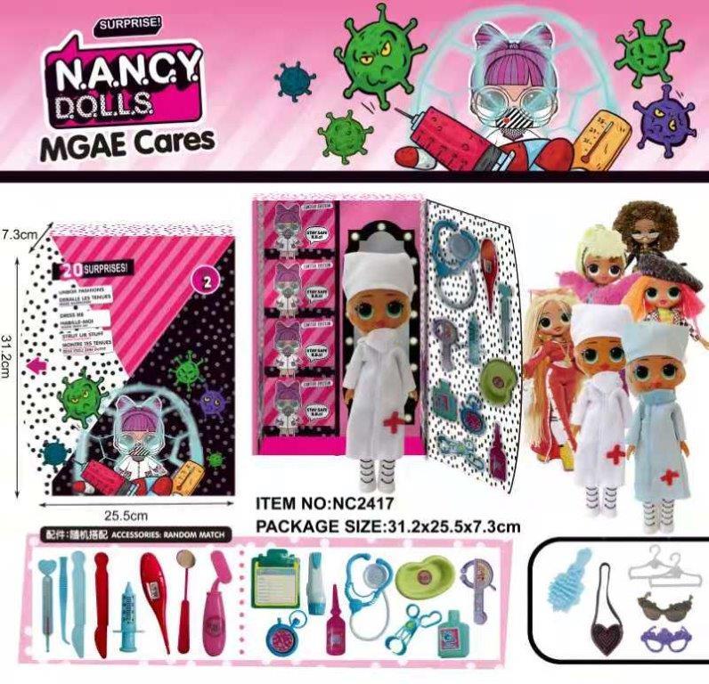 

Игровой набор NANCY DOLLS NC2417 (48шт/2) кукла с набором доктора, 4 вида+одежда, аксессуары, в кор 31*26*7,3