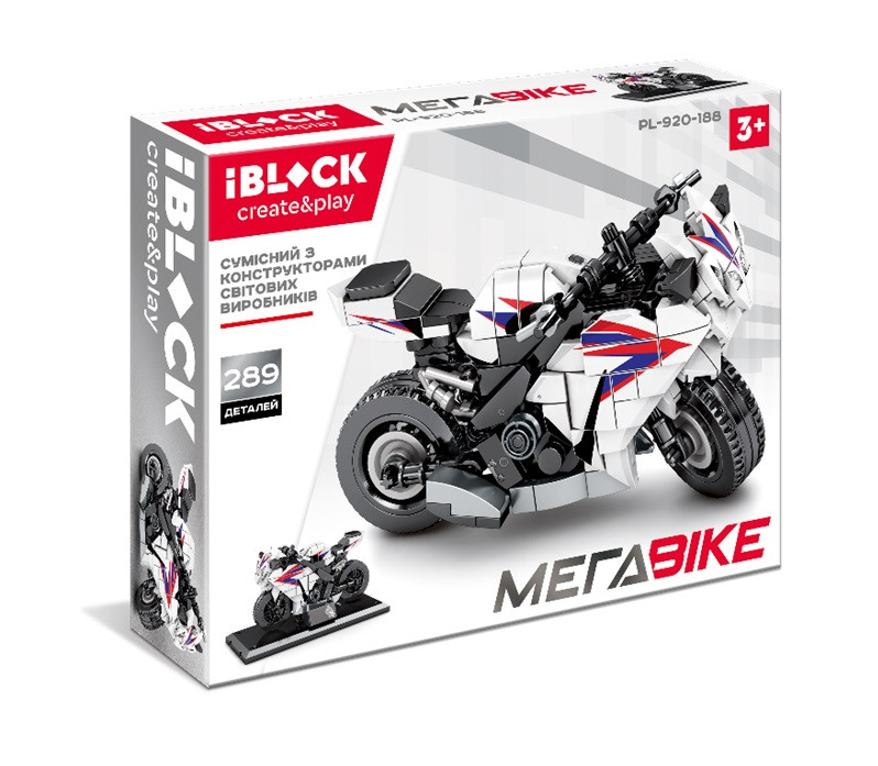 

Конструктор IBLOCK PL-920-188 (36шт/2) МЕГАBIKE, 289дет.,в собран.кор 28*21*5,5см