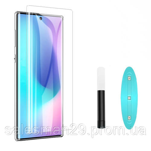 

Защитное стекло 3D Samsung N970 Note 10 (0.25mm, 3D, прозрачное) в комплекте с UV клеем и лампой, Прозрачный