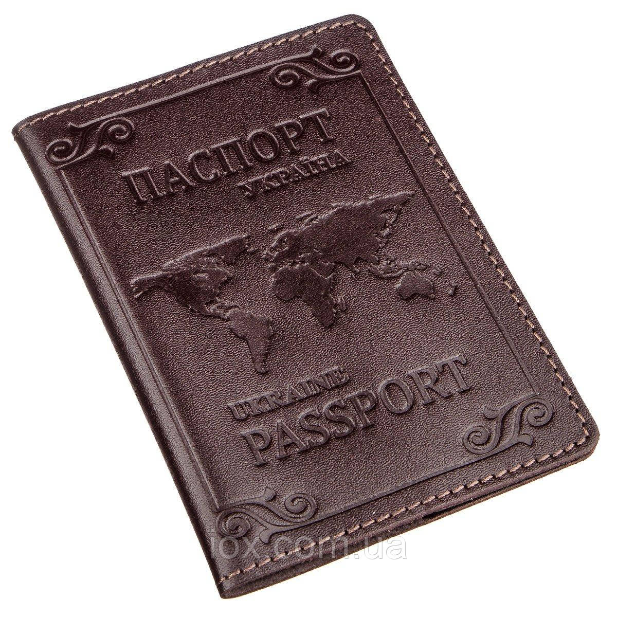 

Кожаная обложка на паспорт с картой и рамкой SHVIGEL 13983 Коричневая, Коричневый