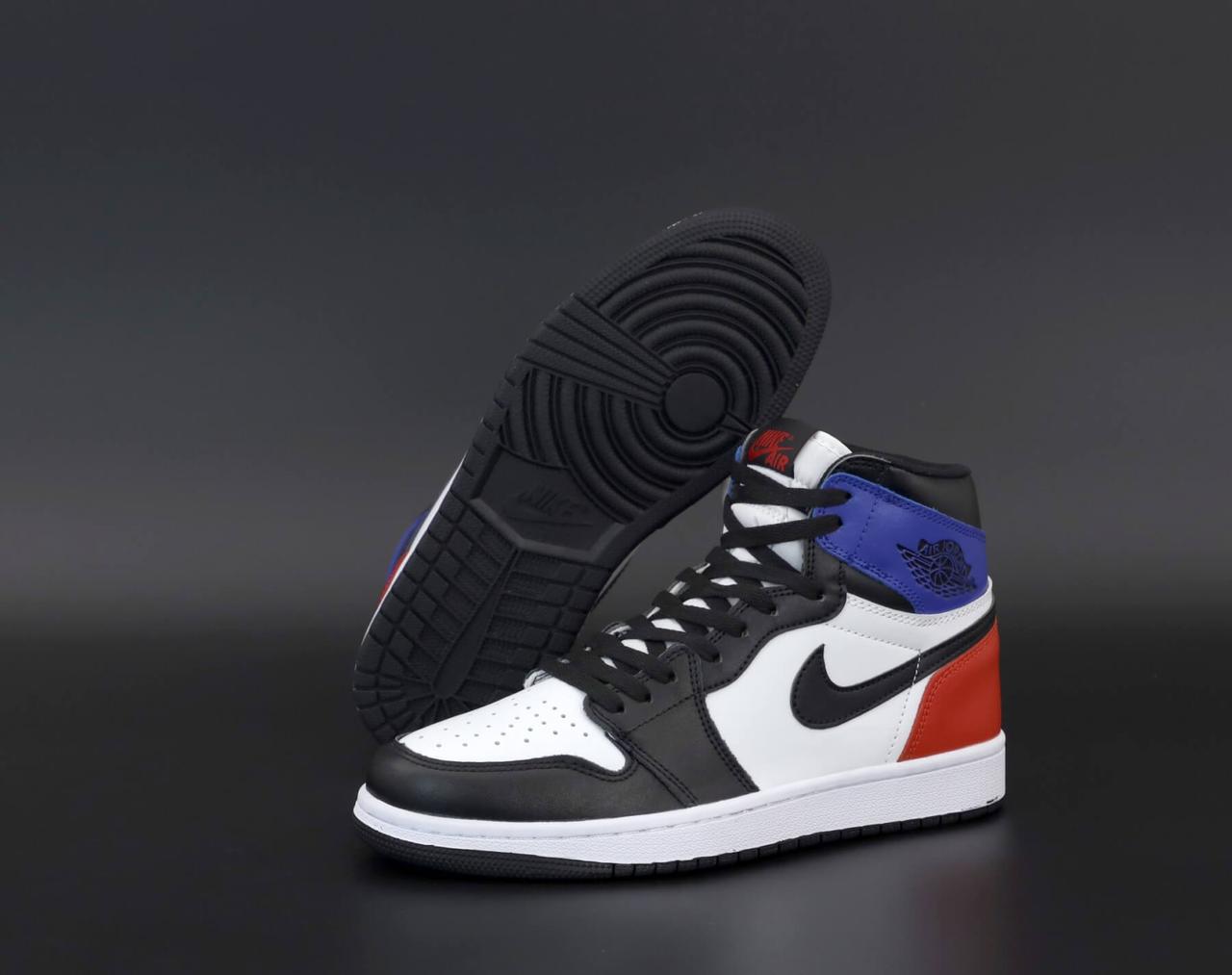 

Высокие баскетбольные кроссовки Nike Air Jordan 1 Retro White Red Black Blue (Найк Аир Джордан Ретро) 45, Синий