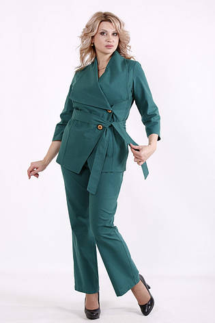Модний костюм з льону для повних батальний зелений, фото 2