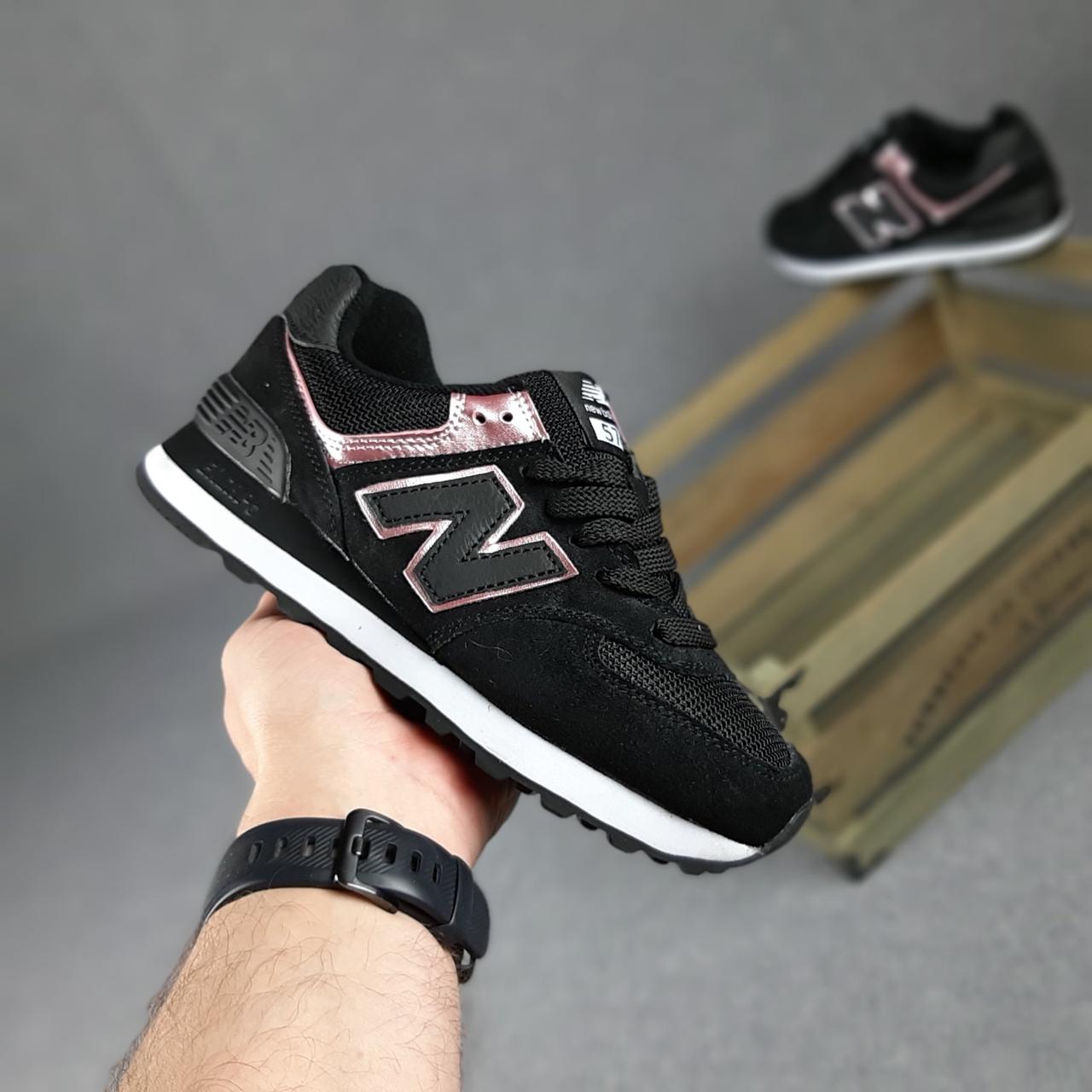 

Кроссовки женские New Balance 574 черные, Нью Баланс 574, натуральная замша, сетка, прошиты. Код OD-20282 39, Черный