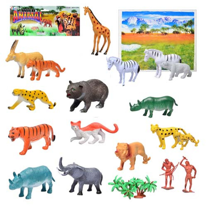 Детский набор диких животных с картой 24 см A 581