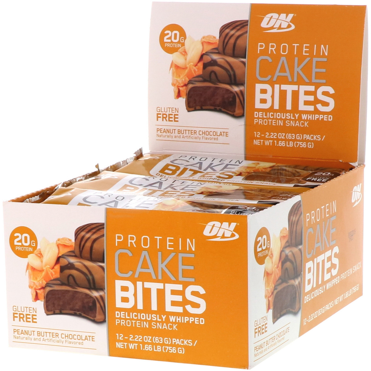 

Optimum Nutrition, Protein Cake Bites, Peanut Butter Chocolate, 12 Bars, 2.22 oz (63 g) Each