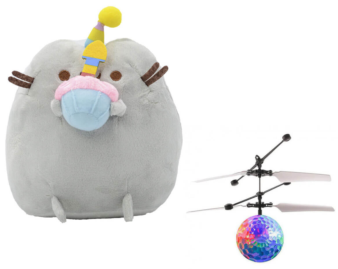 

Комплект Мягкая игрушка кот с кексом Pusheen cat и Летающий светящийся шар JM-888 (n-734), Серый