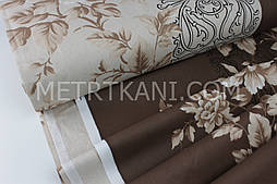 Ткань ранфорс Турция 240 см "Цветы" на бежево-коричневом фоне №Рн-1128