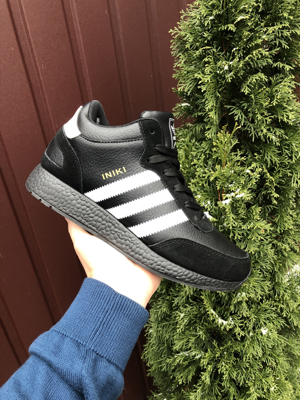 

Кроссовки мужские зимние Adidas Iniki черно-белые, Адидас, натуральная кожа, мех 100%, прошиты. Код SD-10091, Черно-белый