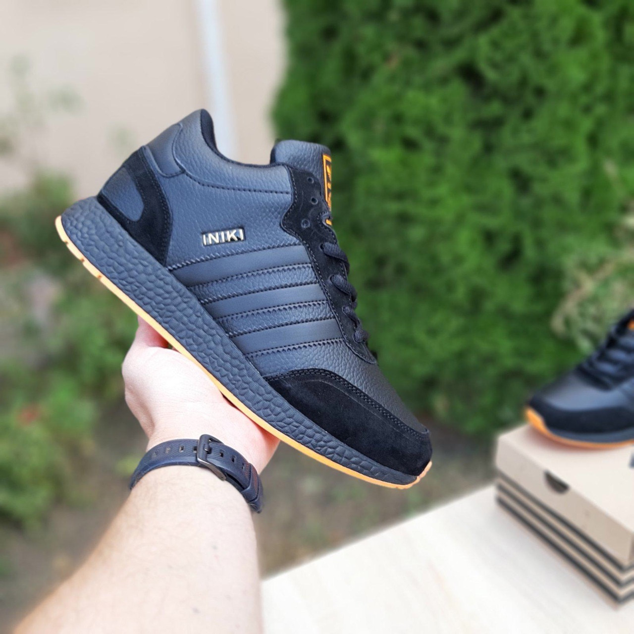 

Кроссовки мужские зимние Adidas Iniki черные, АдиДас Иники, натуральная кожа, мех 100%, прошиты. Код OD-3552, Черный