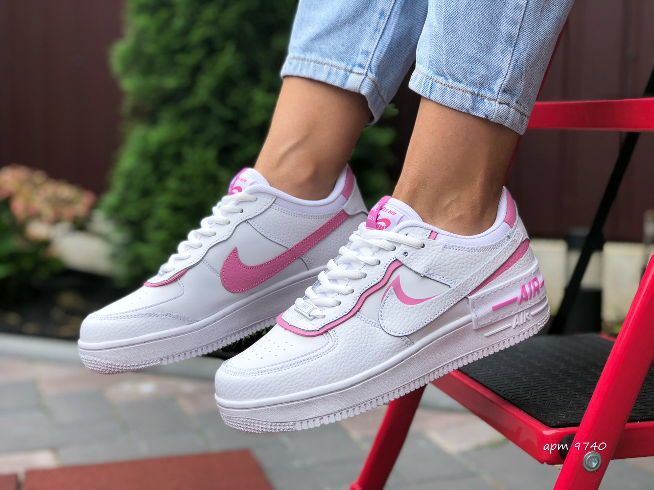 

Кроссовки женские Nike Air Force 1 Shadow белые с розовым, Найк, натуральная кожа, прошиты. Код SD-9740, Белый