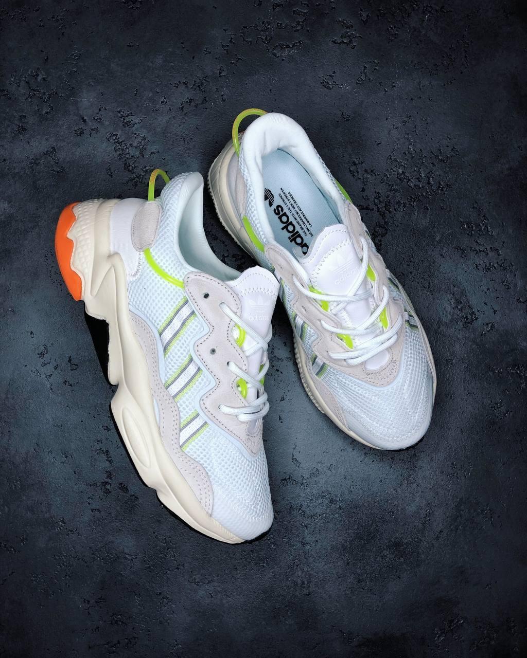 

Kроссовки женские Adidas Ozweego White Green, Адидас Озвиго, текстиль, код IN-729, Белый