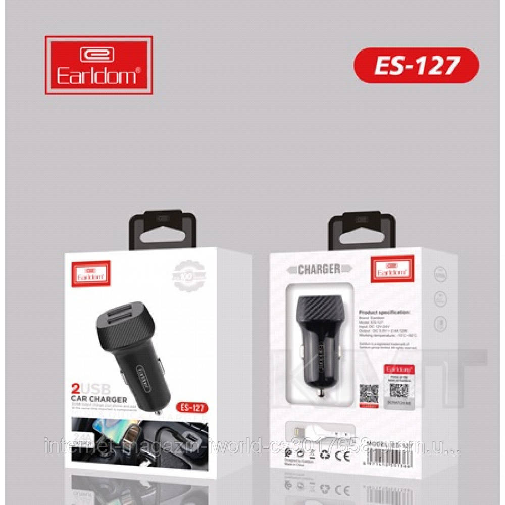 

АЗУ и кабель Type C « Earldom ES-127 » —2 USB — 2.4 A — Black
