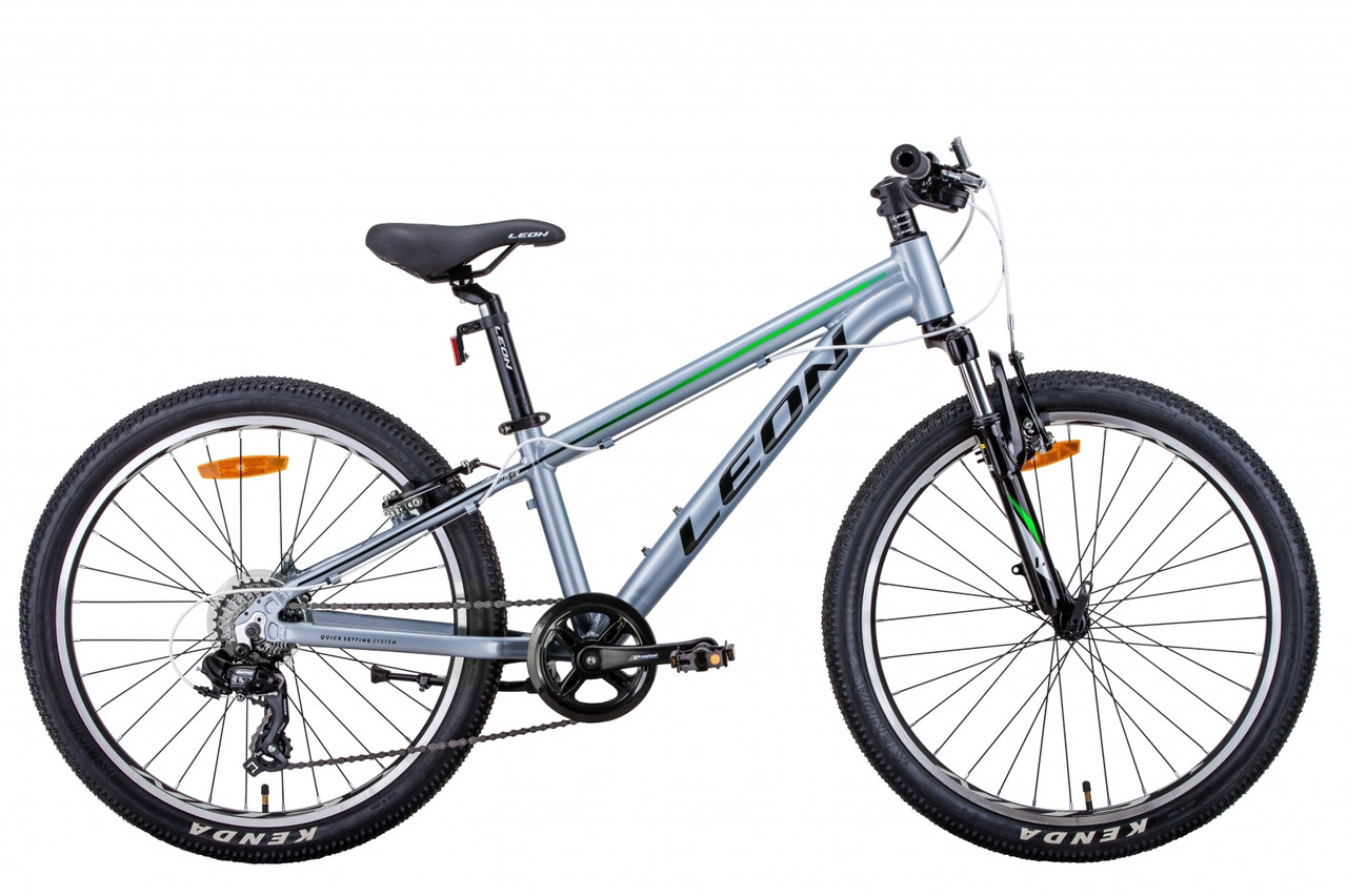 Велосипед 24" Leon JUNIOR AM 2021 (серебристо-черный с зеленым) OPS-LN-24-065