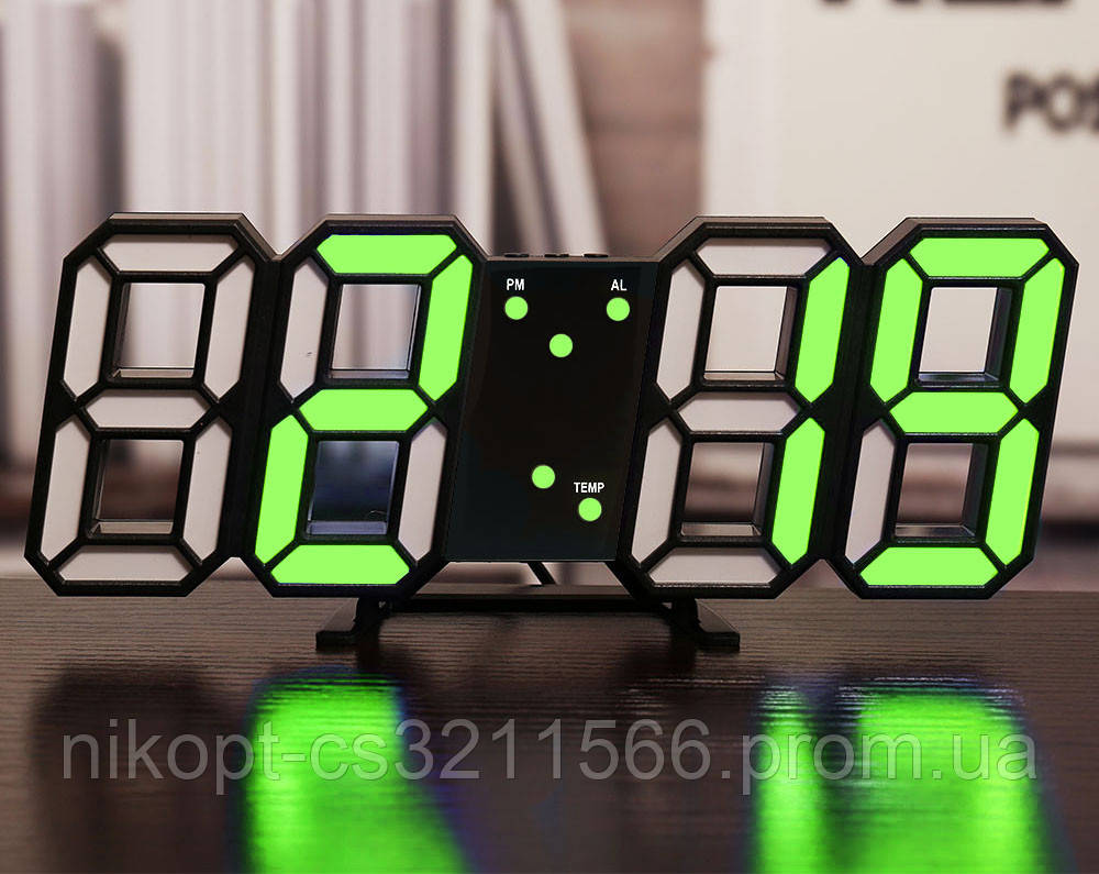 

Электронные настольные LED часы с будильником и термометром LY-1089 Black (зеленая подсветка) (6801)