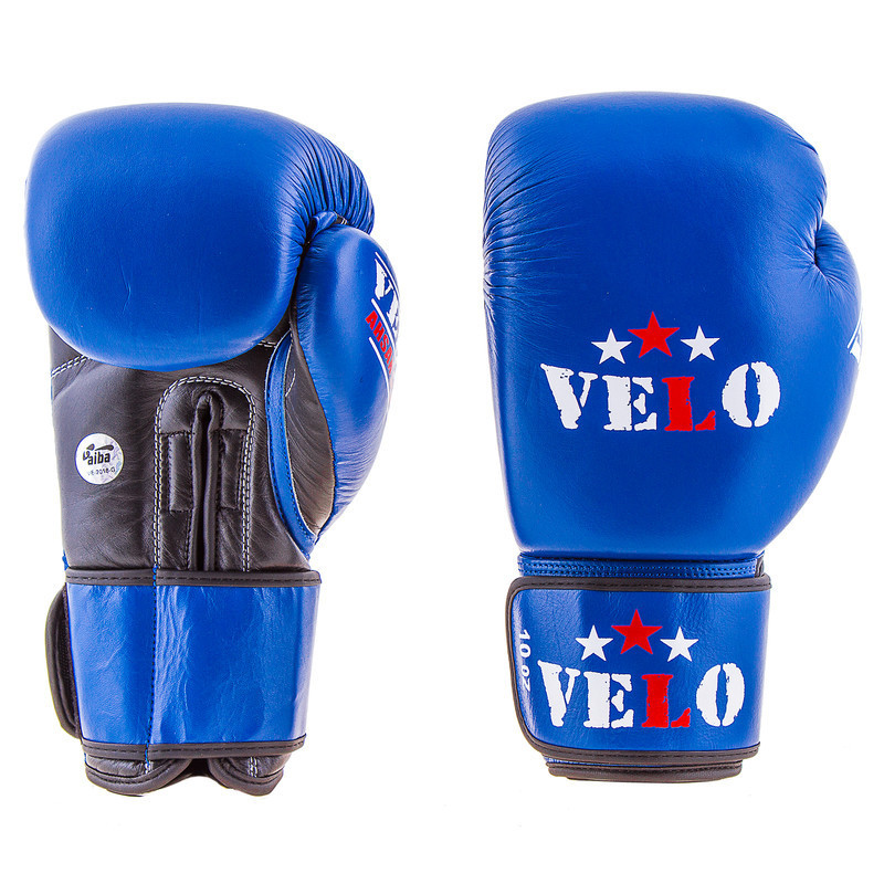 

̂ Боксерские перчатки красивые для бокса кожаные синие 12oz Velo Aiba M11-281315, Синий